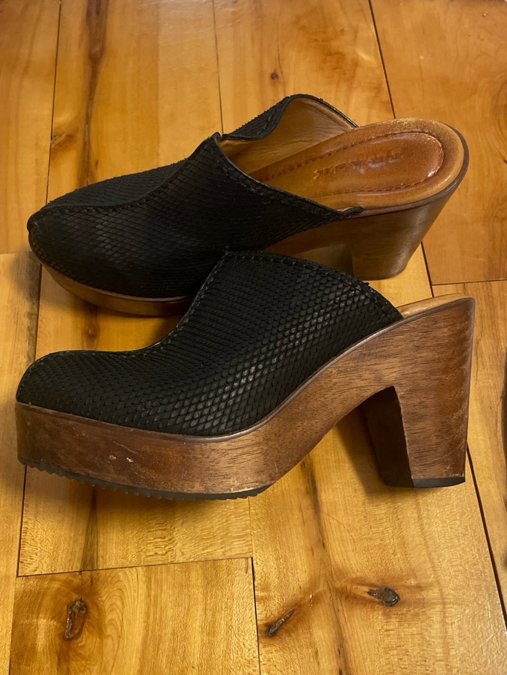 Black and brown clog platform heel